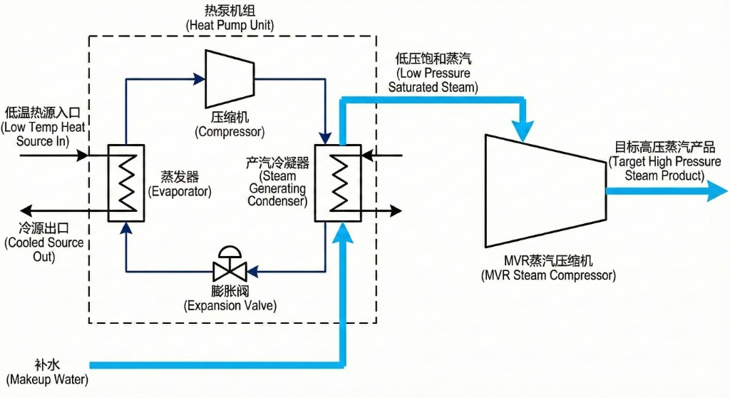 直接沸腾 HP-MVR 示意图